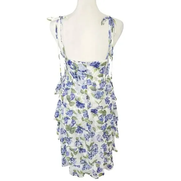 Amanda Uprichard Adelina Floral Tiered Midi Dress Purple White S - Picture 5 of 11